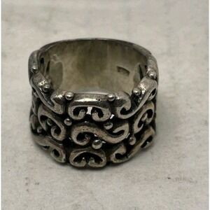 Vintage 925 Sterling Silver Wide Band Ring Scroll Filigree Boho Gothic Size 6.5